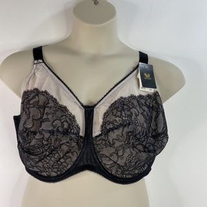 Wacoal Size 46H Full Figure Underwire Bra #855186 Lace Mesh Black Retro Chic NWT